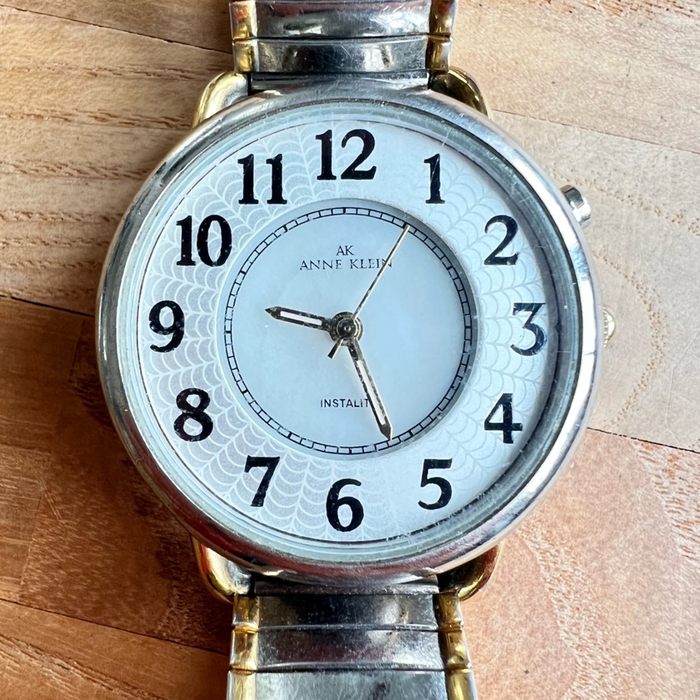 Anne Klein ladies instalite mother of pearl two tone fashion watch NEW BATTERY